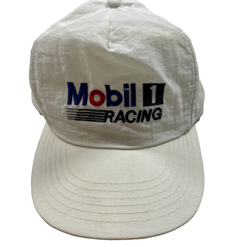 Mobil 1 Racing Adjustable Snapback Hat White Indy 500 Nylon Cap